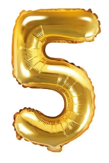 PartyDeco Balon foliowy Cyfra "5", 35cm, z�oty