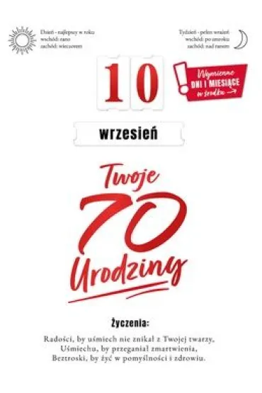 Armin Style Karnet GM B6 70 Urodziny z ustawian� cyfr� i miesi�cem