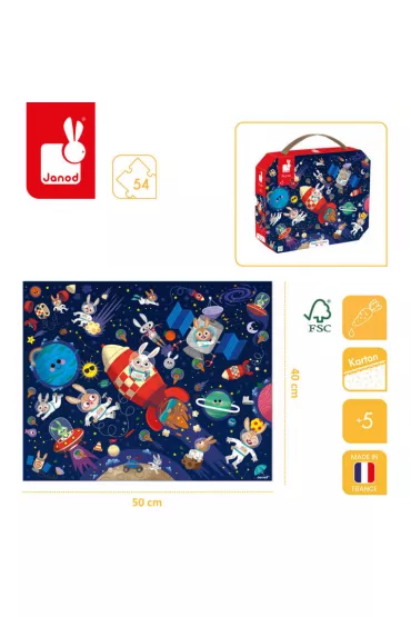 Puzzle w walizce 54 el. Rakieta kosmiczna Janod