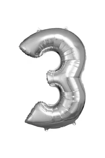 Amscan Balon foliowy cyfra 3 srebrna 58x86cm