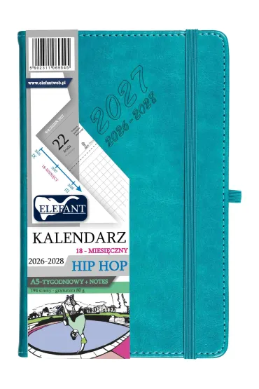 Kalendarz Hip hop 2026/27/28 A5 tyg. turkusowy