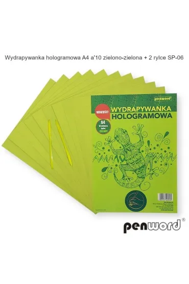 Wydrapywanka holograficzna A4 10arkuszy zielono-zielona + 2 rylce Polsirhurt