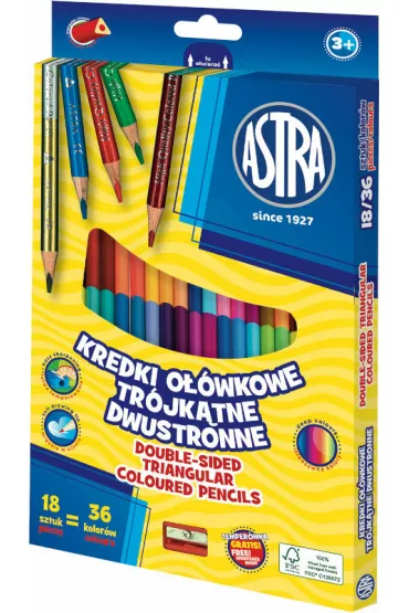 Astra Kredki o��wkowe tr�jk�tne dwustronne 36 kolor�w 18 szt.