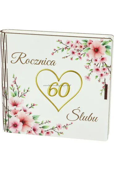 Pude�ko drewniane z ksi��eczk� 60 rocznica �lubu (15x15x2cm)