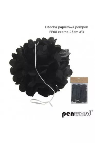 Penword Ozdoba papierowa pompon czarna 25cm