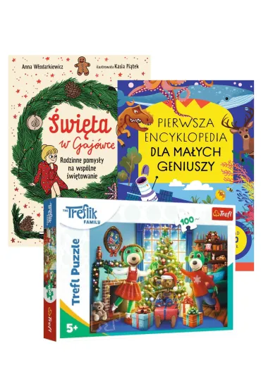 Paczka od Miko�aja: �wi�ta w Gaj�wce, Pierwsza encyklopedia dla ma�ych geniuszy, Puzzle 100 el. Zimowe Trefliki