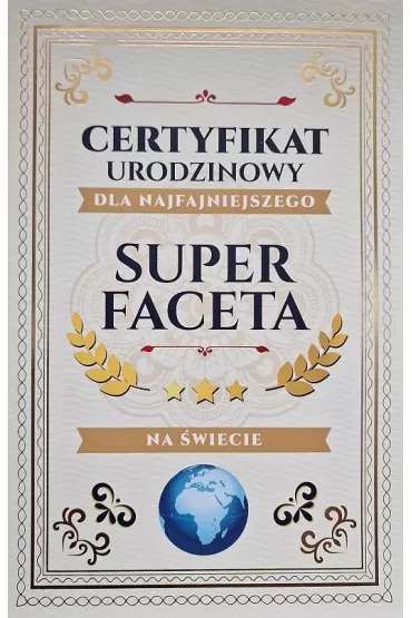 Yeku Karnet Certyfikat Urodzinowy Super Faceta