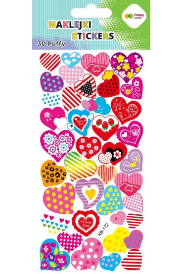 Happy Color Naklejki 3D PUFFY-Colorful Hearts 9.5x22 cm
