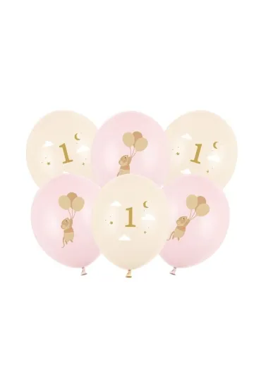 PartyDeco Balony Myszki z cyferk� 1 Pale Pink 30cm 6 szt