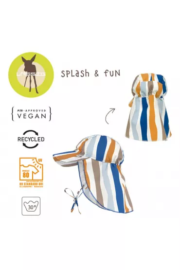 Lassig Czapka przeciwsoneczna z daszkiem i oson karku UV80 Splash & Fun Fale blue/nature, rozm. 50/51