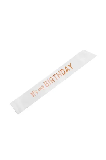 PartyDeco Szarfa Its my birthday bia�y 79x9,4