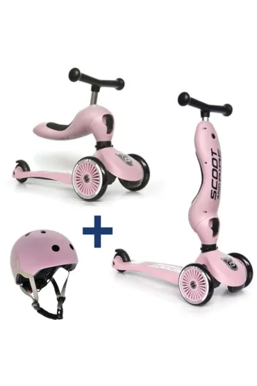 Zestaw Highwaykick 1 2w1 Je�dzik i hulajnoga tr�jko�owa + Kask XXS-S 1-5 lat Rose Scootandride