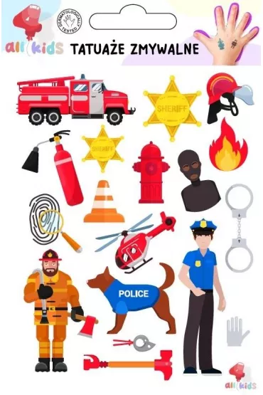 Tatua�e zmywalne dla dzieci Stra�ak i policjant All4Kids