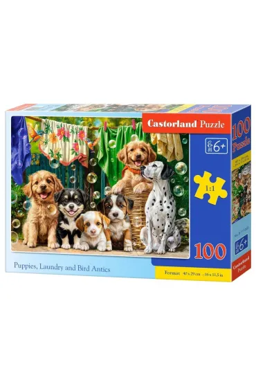 Puzzle 100 el. Puppies, Laundry and Bird Antics Castorland