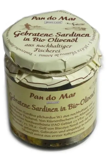 Pan Do Mar Sardynki europejskie sma�one w oliwie z oliwek extra virgin (s�oik) 220 g Bio