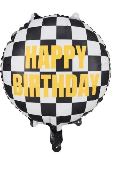 PartyDeco Balon foliowy Szachownica Happy Birthday 45cm