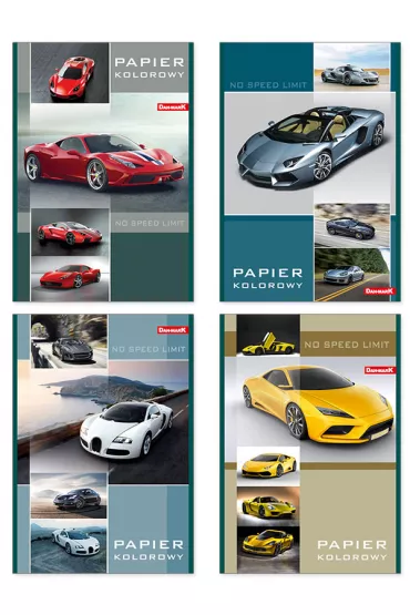 Zeszyty papier�w kolorowych A4 Dream Cars 8 kartek
