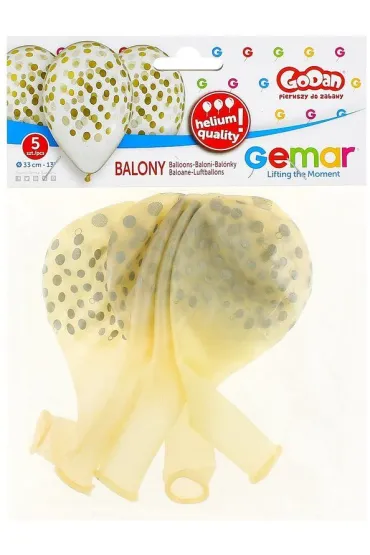 Godan Balony Premium Hel "Konfetti z�ote" transparentne 13" 5 szt.