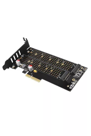 Axagon PCEM2-DC Adapter wewn�trzny PCIe x4, 1x M.2 NVMe M-key + 1x SATA B-key slot, ch�odnica, SP & LP + radiator