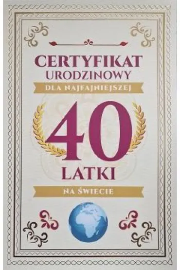 Yeku Karnet Certyfikat Urodzinowy 40 urodziny damskie