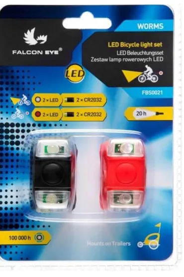 Zestaw lamp rowerowych FBS0021 Falcon Eye Worms 2 x2 led prz�d /ty� (2xCR2032)