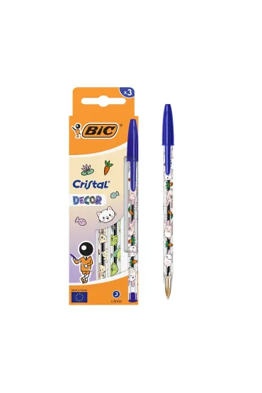 D�ugopis niebieski BIC Cristal Kawaii Decor  3szt.