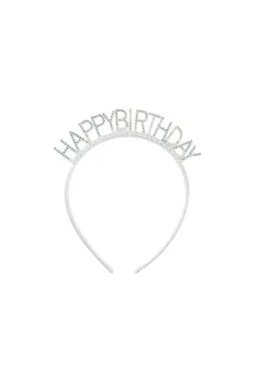 PartyDeco Opaska Happy Birthday 14x15,5 cm srebrna