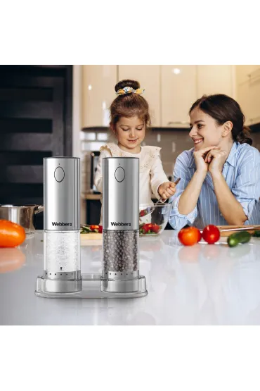 Webber Elektryczny m�ynek do soli i pieprzu akumulatorowy USB zestaw regulacja mielenia pod�wietlenie 2 x 70 ml