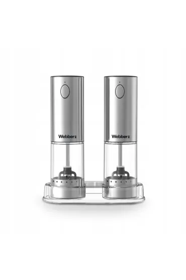 Webber Elektryczny m�ynek do soli i pieprzu akumulatorowy USB zestaw regulacja mielenia pod�wietlenie 2 x 70 ml