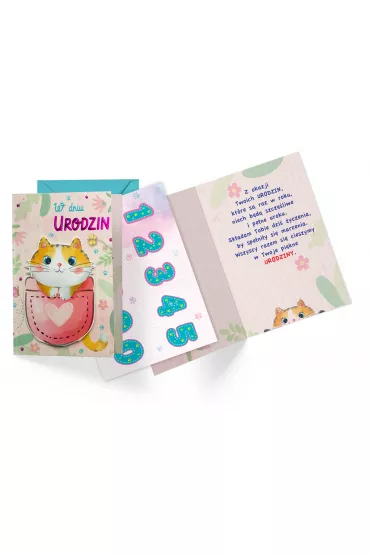 Kukartka Karnet Urodziny naklejane cyfry - kotek DK-1072