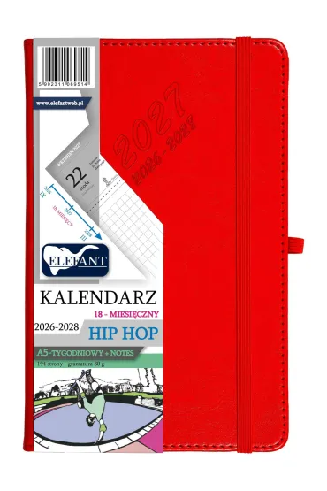 Kalendarz Hip hop 2026/27/28 A5 tyg. czerwony