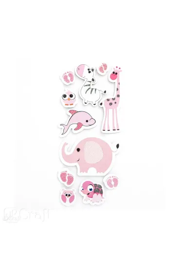 dpCraft Naklejki brokatowe 3D Zwierzaki w ZOO pink 11szt.