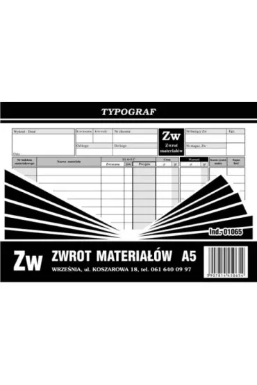 Druki samokopiuj�ce Typograf zw-zwrot materia�u A5 (s) (01065)
