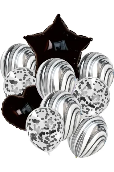 GoParty Zestaw balon�w Czarna gwiazdka czarne serce 11el
