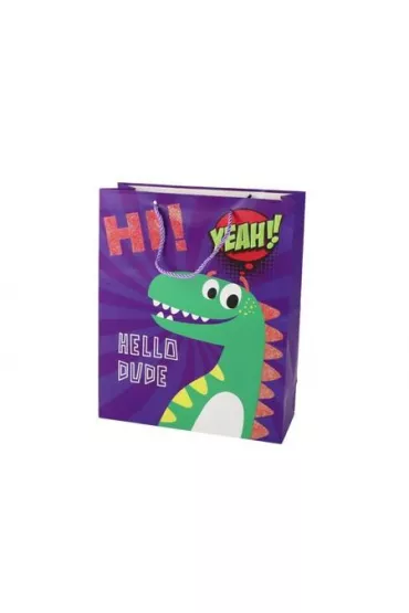 LeanToys Torba prezentowa fioletowa Dinozaur 41,5x30x12cm