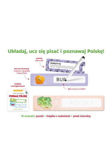 Zestaw edukacyjny. Poznaj� Polsk�. Ksi��ka + puzzle do pisania 3+ Kapitan Nauka - Patrycja  Grze�kowiak