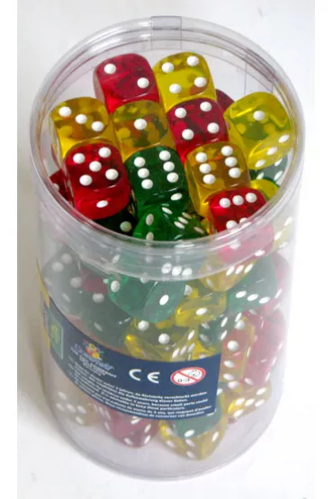 Ko�ci do gry plastikowe transparentne 16 mm 100 szt. mix kolor�w