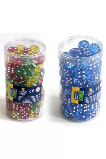 Ko�ci do gry plastikowe transparentne 16 mm 100 szt. mix kolor�w