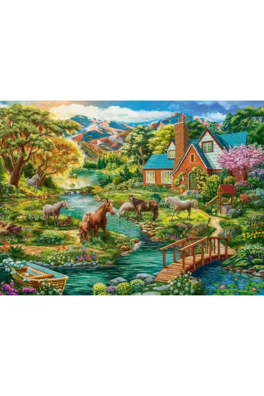 Puzzle 2000 el. Idyllic House with Horses Castorland
