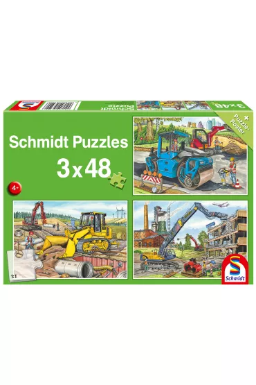 Puzzle 3x48 el. Pojazdy budowlane Schmidt