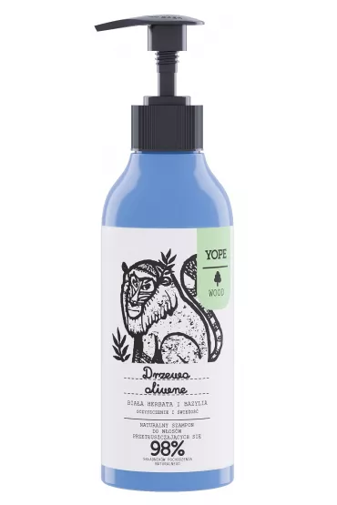 Yope Naturalny szampon do wosw przetuszczajcych si Drzewo Oliwne Biaa Herbata i Bazylia 300 ml