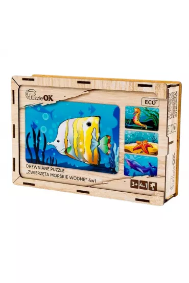 Puzzle drewniane 4w1 zwierzta morskie PuzzleOK