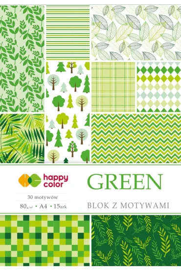 Happy Color Blok z motywami GREEN, A4, 80g, 15 arkuszy, 30 motyw�w 15 kartek