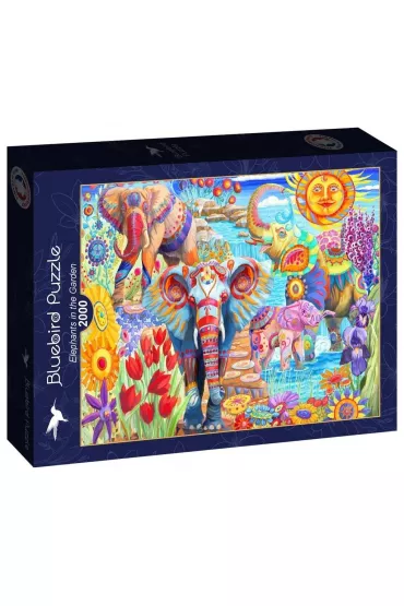 Puzzle 2000 el. Kolorowe s�onie w ogrodzie Bluebird Puzzle