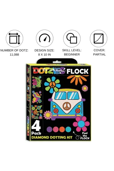 Diamond Dotz Haft diamentowy - Adults Flocked Neon Peace&Love 4pack