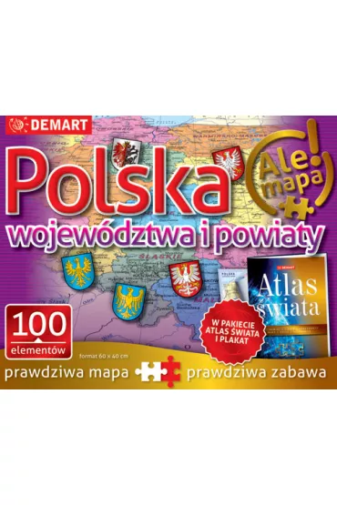 Puzzle 100 el. Polska wojew�dztwa i powiaty + atlas Demart