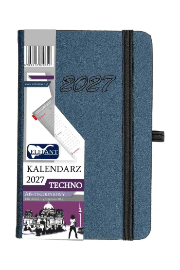 Kalendarz Techno 2027 A6 tygodniowy grafitowy