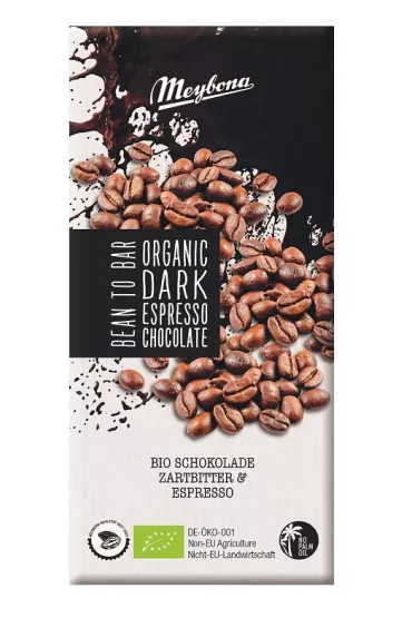 Meybona Czekolada gorzka z kruszonymi ziarnami kawy espresso 100 g Bio