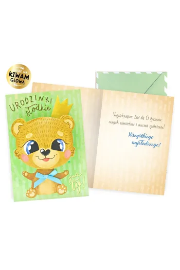 Kukartka Karnet Urodziny, mi� DK-1030 (g�owa zwierz�tka na spr�ynie)