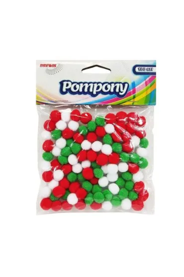 Brewis Pompony mix kolor�w 1cm czerwone, bia�e, zielone POM42 100 szt.